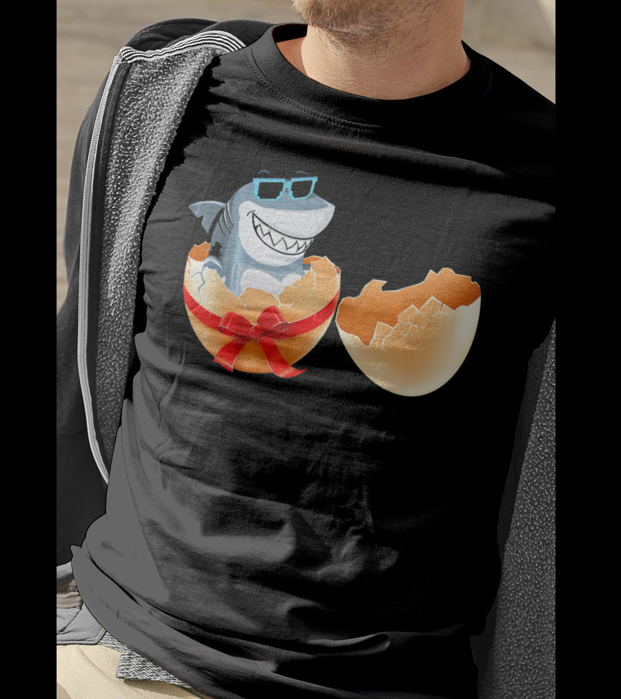 Easter Shark In Sunglasses Hatching From Decorative Egg T-Shirt