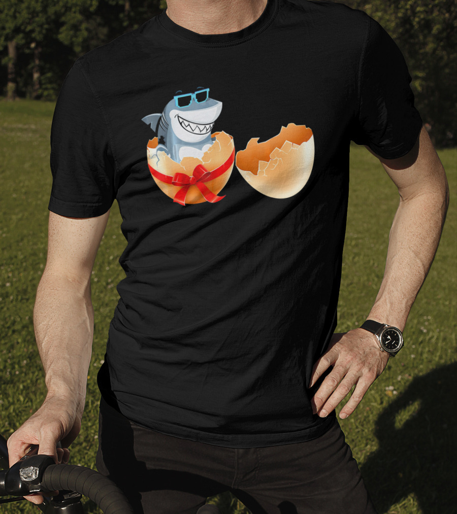 Easter Shark In Sunglasses Hatching From Decorative Egg T-Shirt