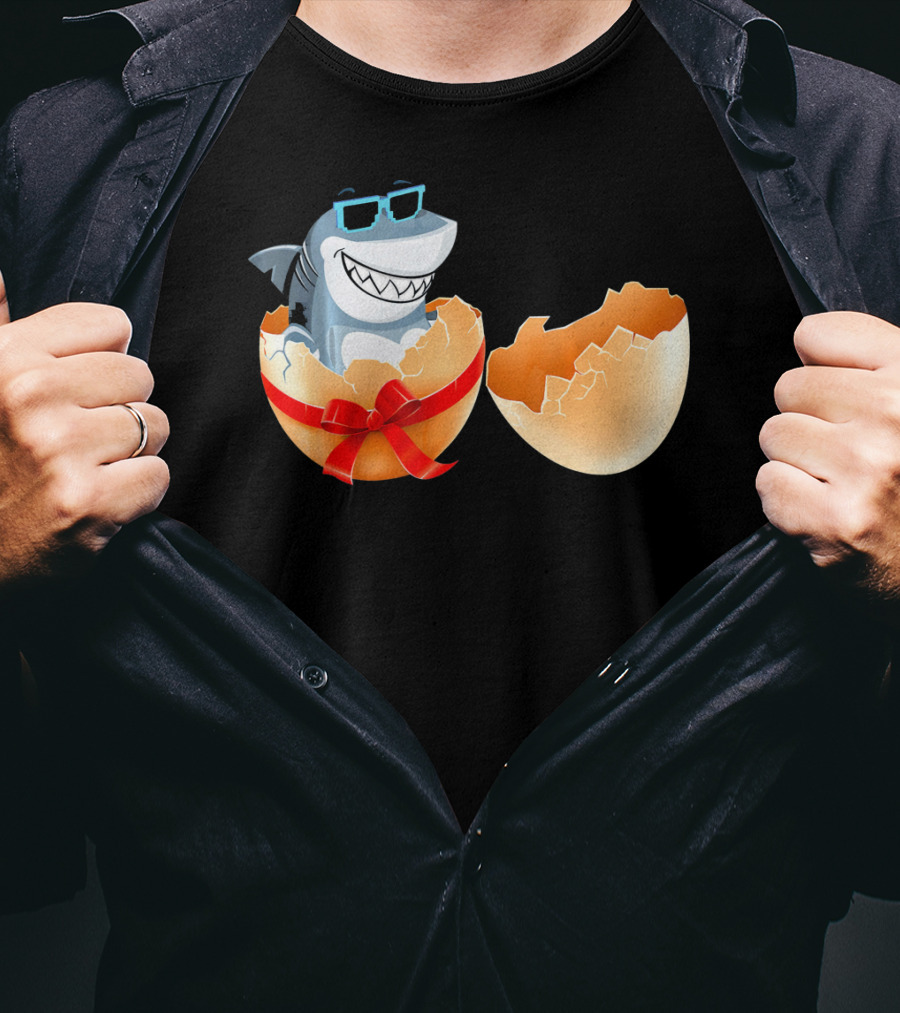 Easter Shark In Sunglasses Hatching From Decorative Egg T-Shirt
