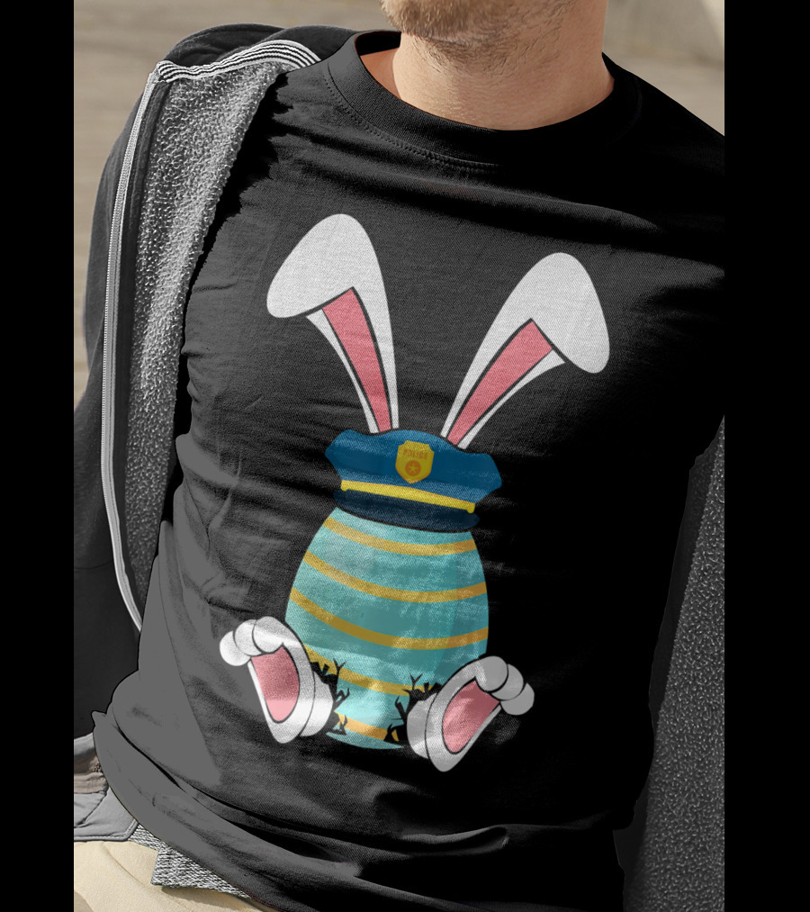Bunny Easter Egg With Police Hat And Bunny Ears T-Shirt