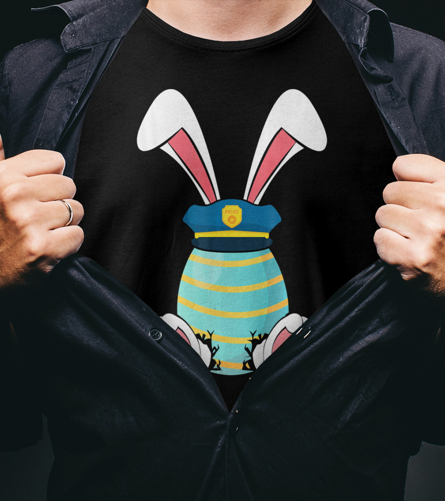 Bunny Easter Egg With Police Hat And Bunny Ears T-Shirt