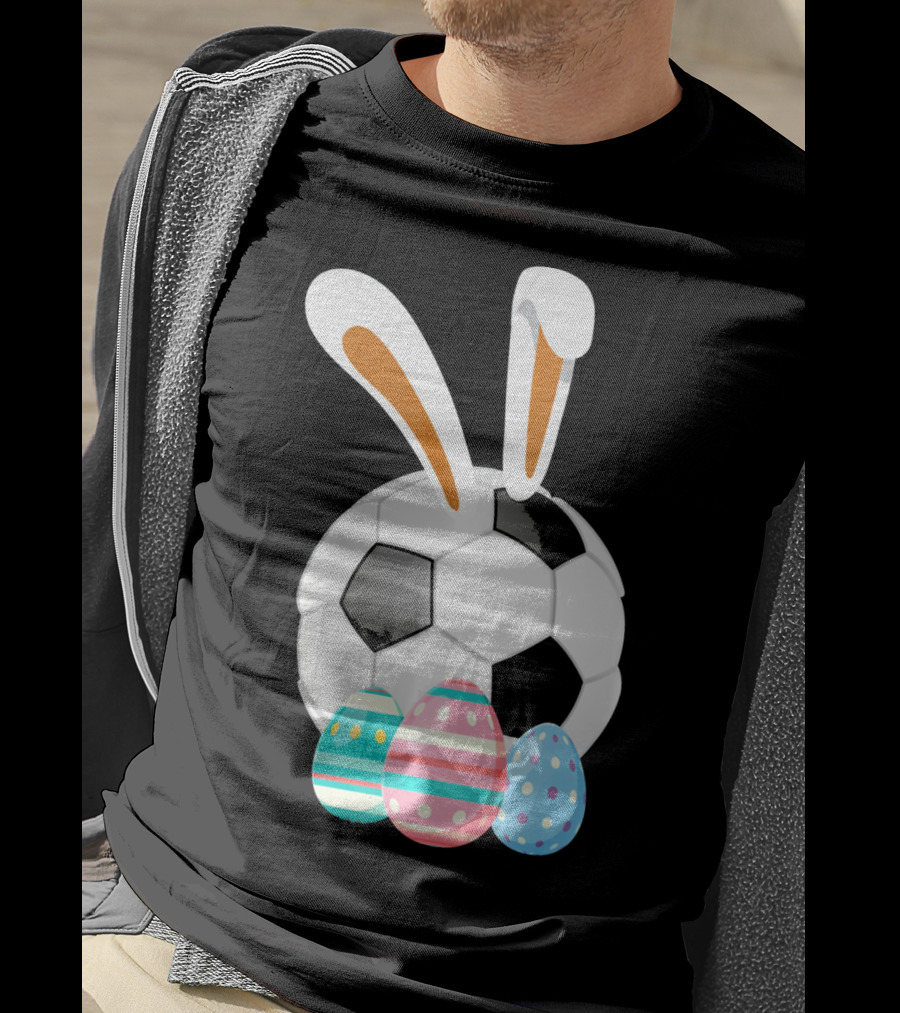 Easter Bunny And Soccer Ball With Colorful Eggs For Boys T-Shirt