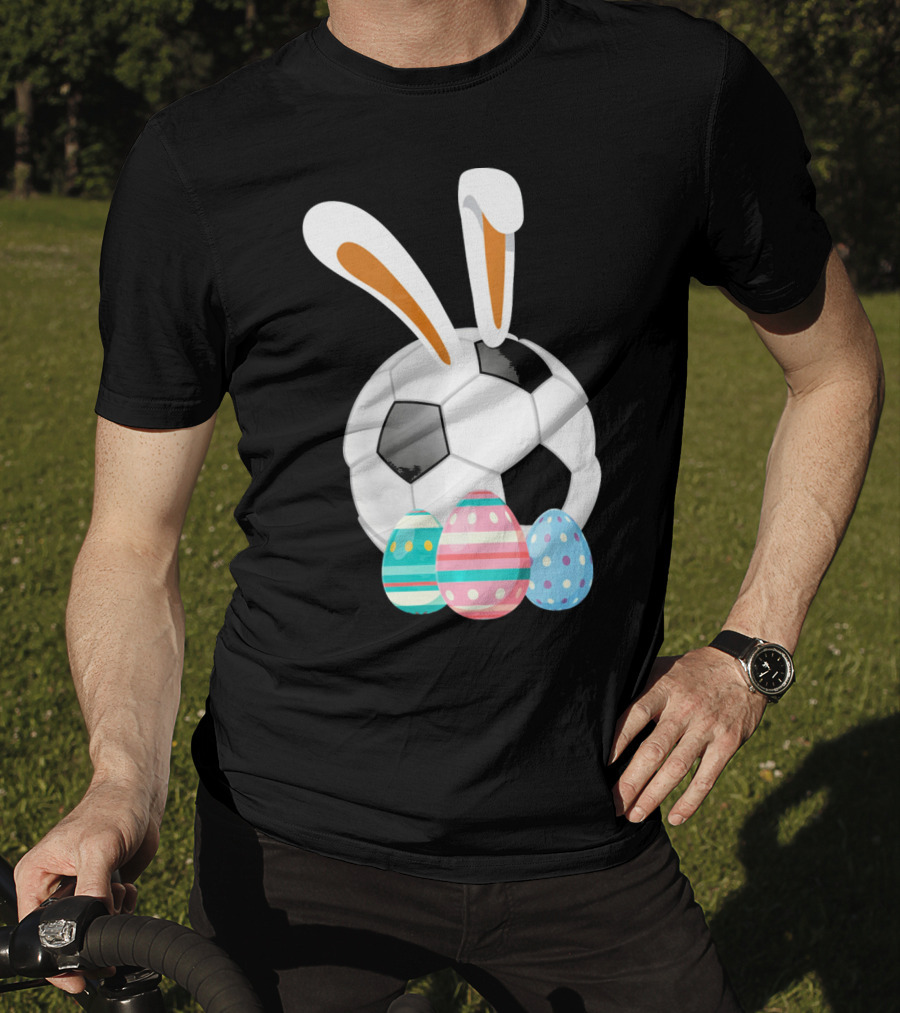 Easter Bunny And Soccer Ball With Colorful Eggs For Boys T-Shirt