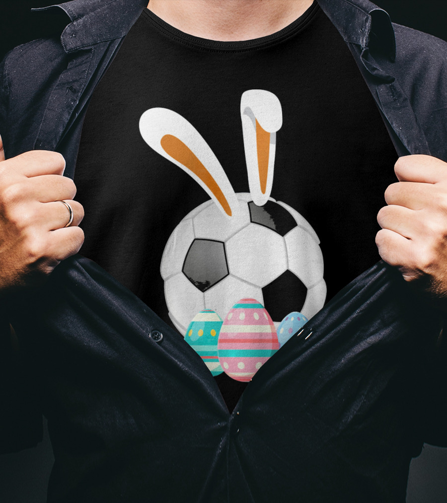 Easter Bunny And Soccer Ball With Colorful Eggs For Boys T-Shirt