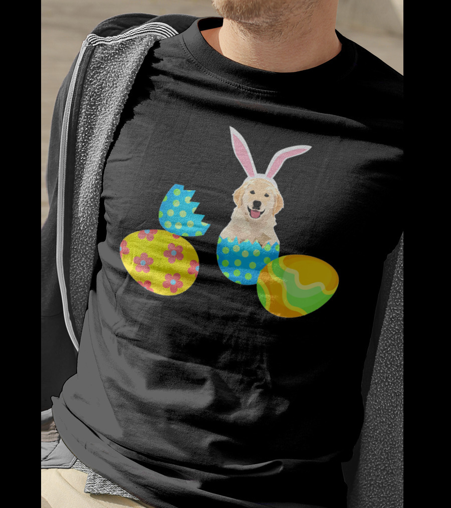 Labrador In Easter Eggs With Bunny Ears And Colorful T-Shirt