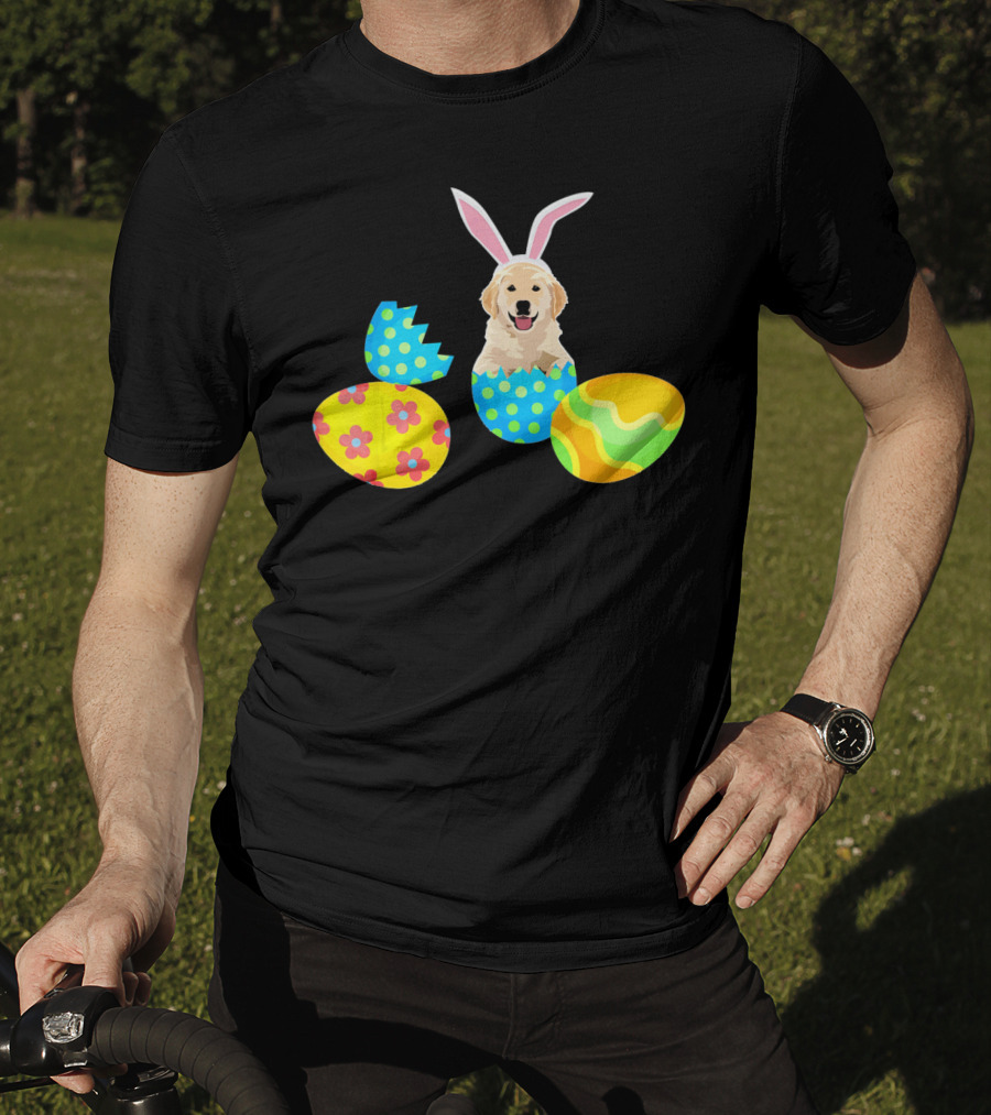 Labrador In Easter Eggs With Bunny Ears And Colorful T-Shirt