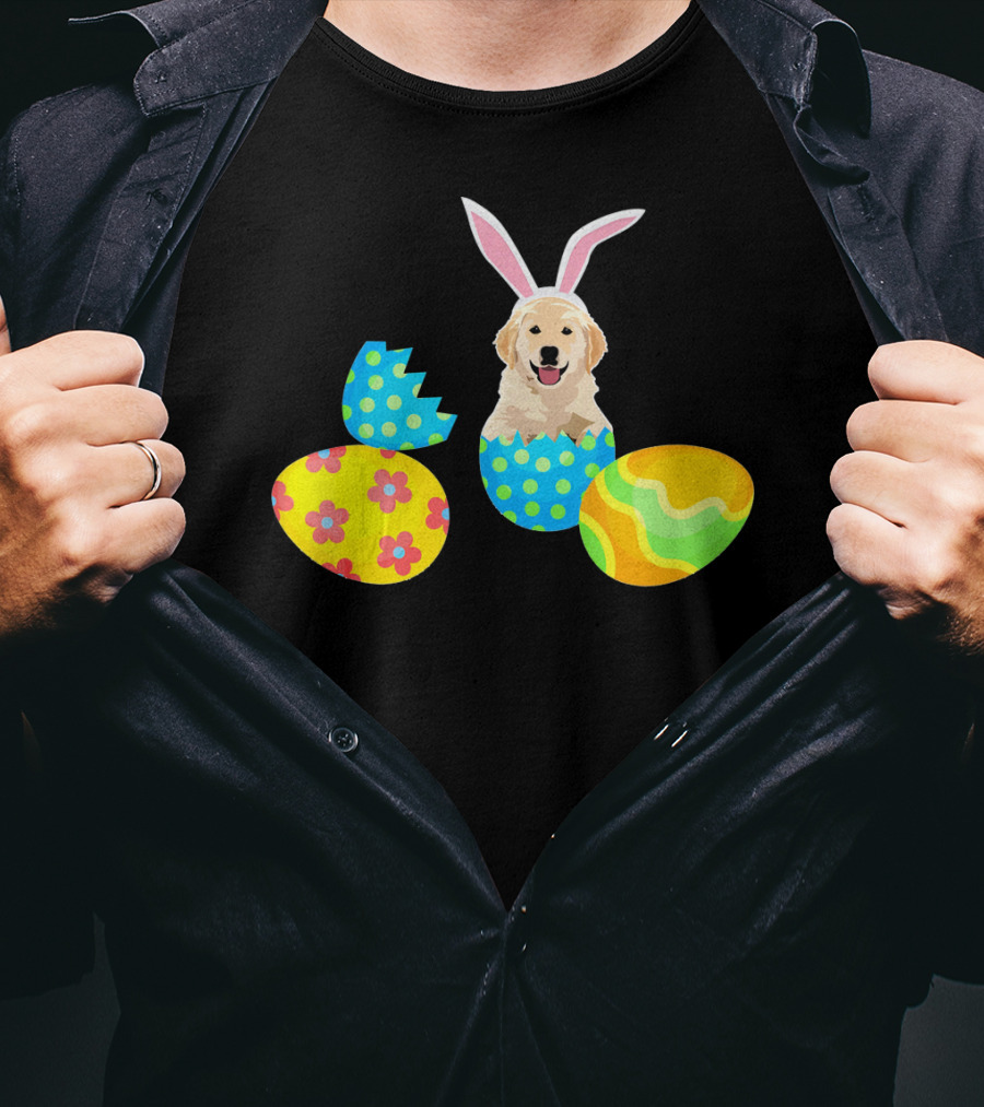 Labrador In Easter Eggs With Bunny Ears And Colorful T-Shirt