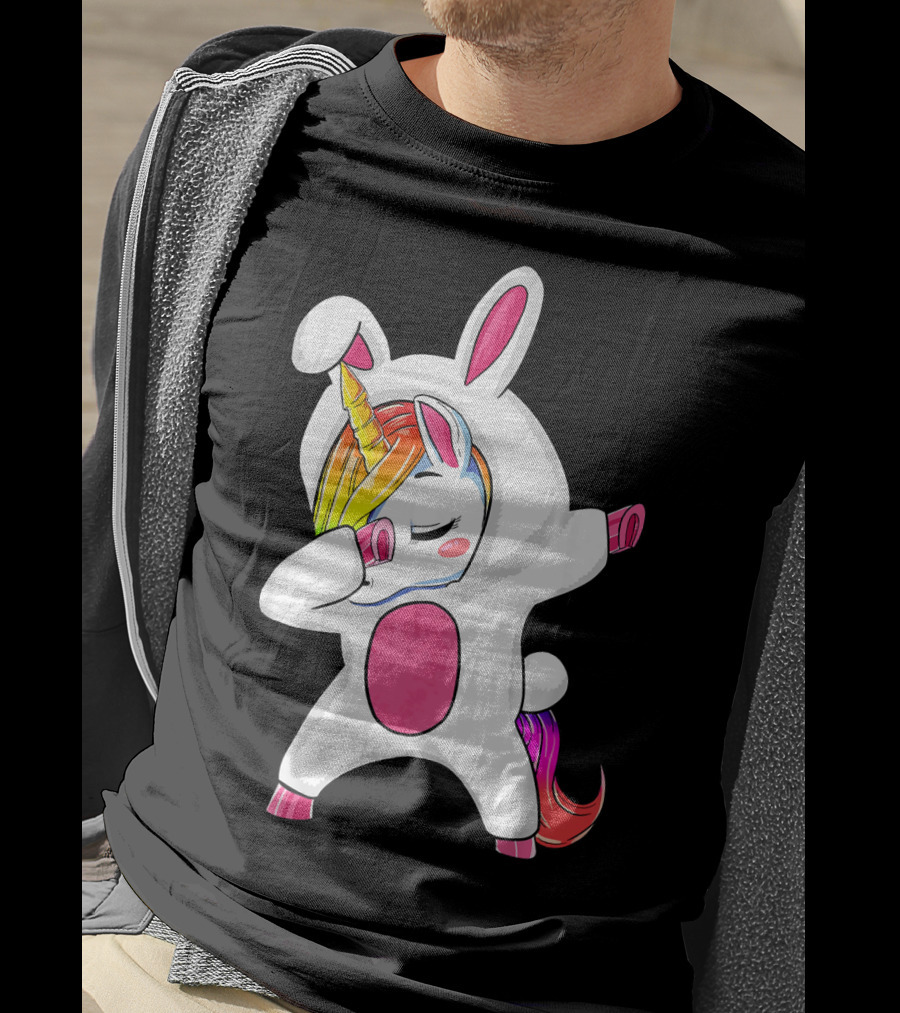 Girls Dabbing Easter Unicorn Rabbit T-Shirt