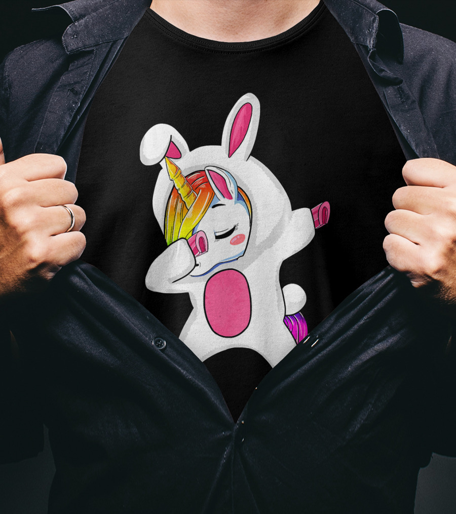 Girls Dabbing Easter Unicorn Rabbit T-Shirt