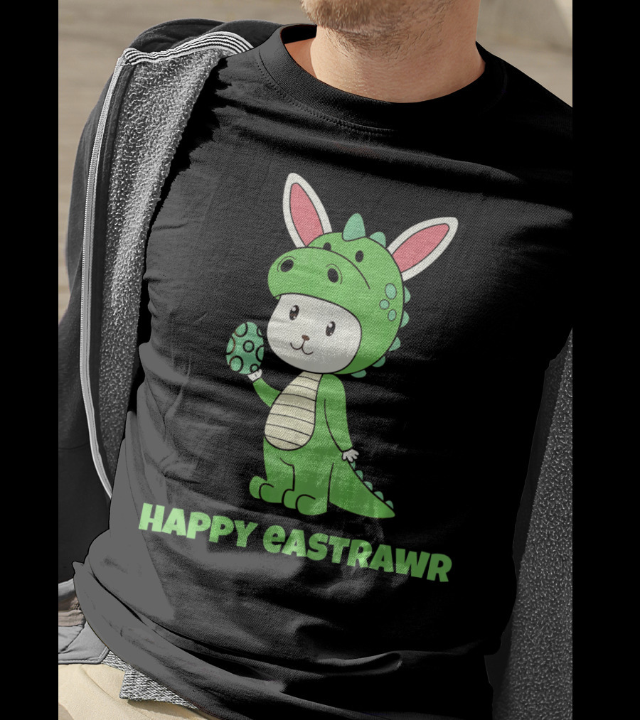 Happy Eastrawr Dinosaur Bunny Costume Holding Easter Egg T-Shirt