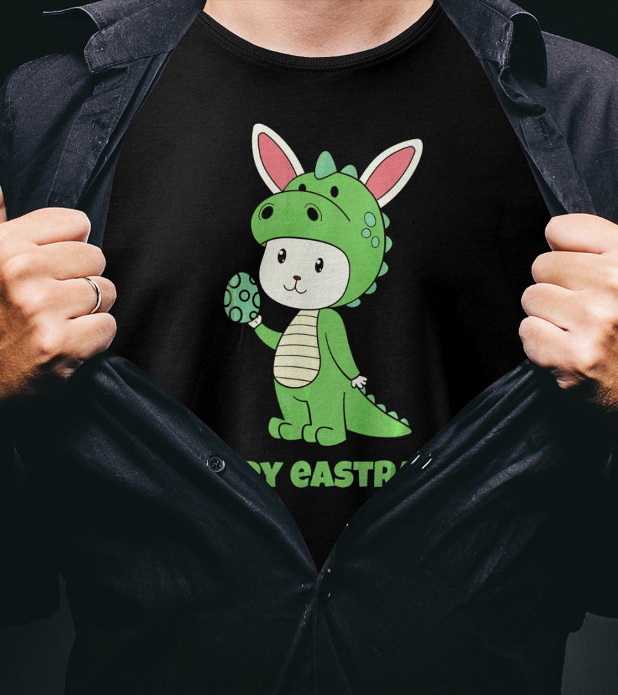 Happy Eastrawr Dinosaur Bunny Costume Holding Easter Egg T-Shirt