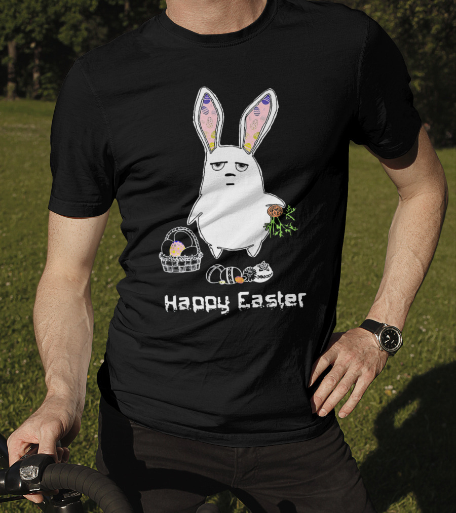 Gloomy Bunny With Easter Basket And Eggs Happy Easter T-Shirt