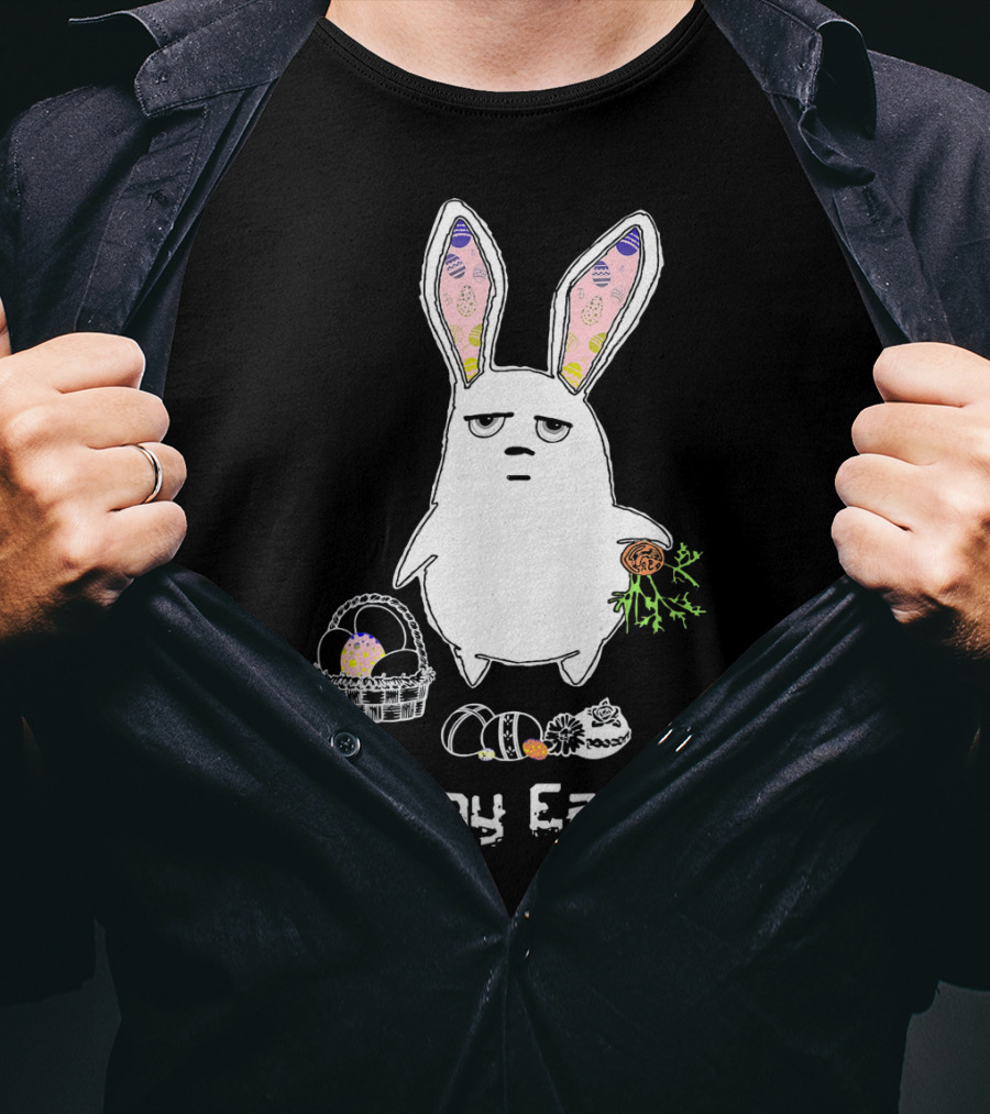 Gloomy Bunny With Easter Basket And Eggs Happy Easter T-Shirt