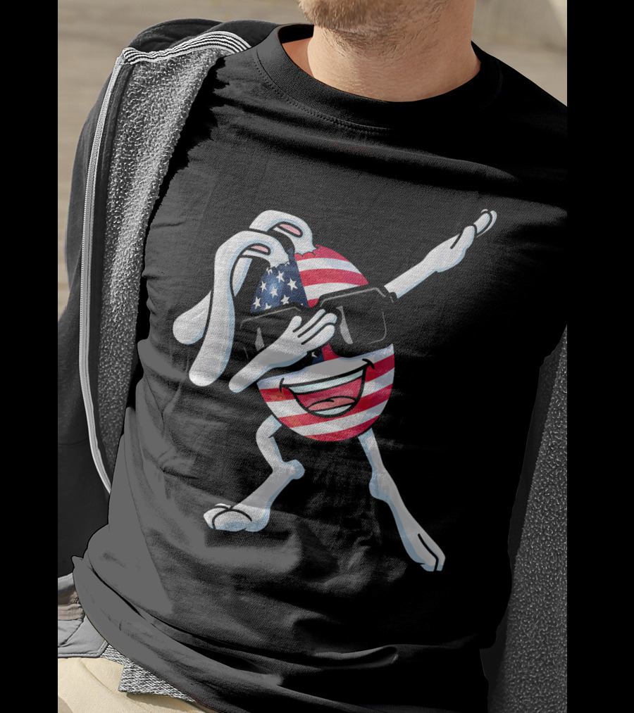 Funny Dabbing Easter Bunny American Flag Egg USA T-Shirt