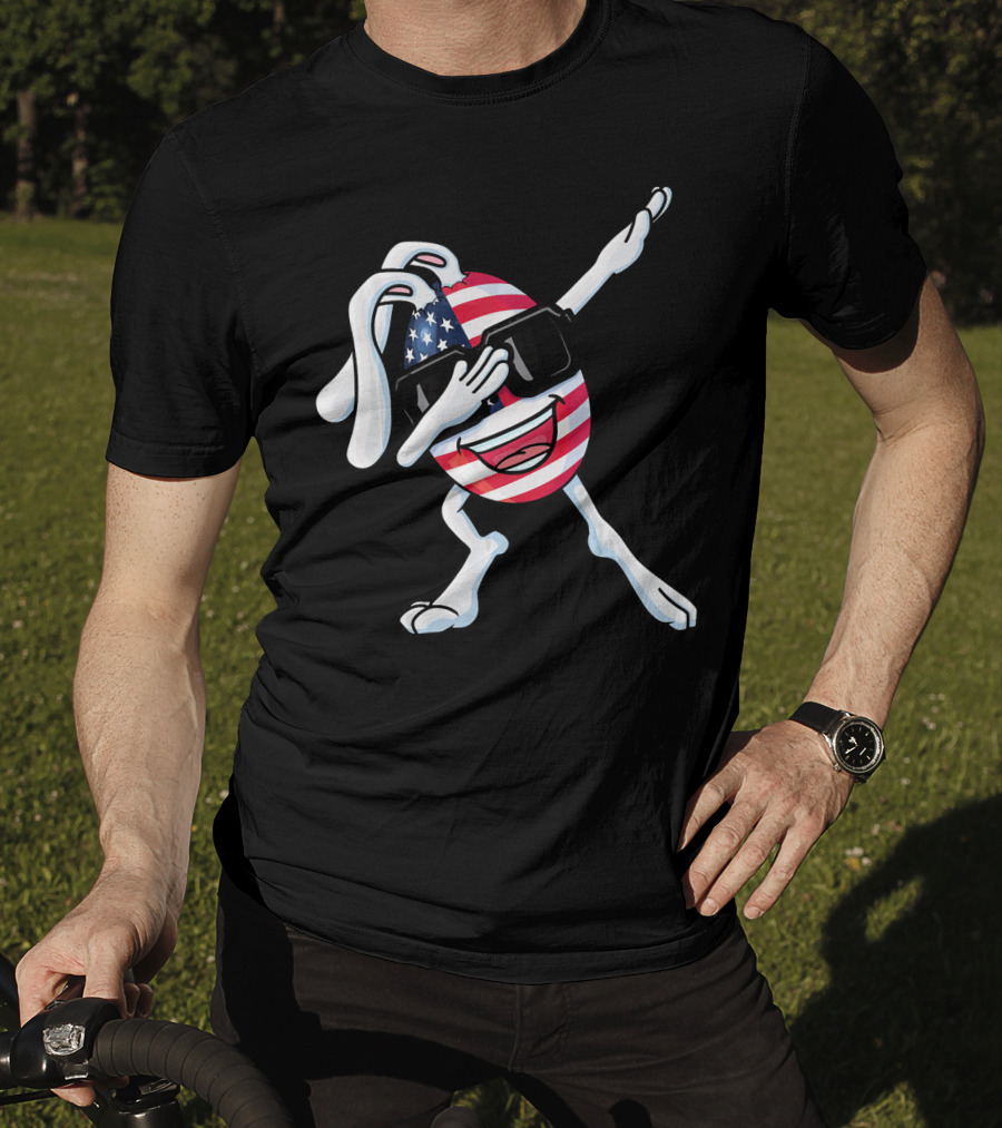Funny Dabbing Easter Bunny American Flag Egg USA T-Shirt