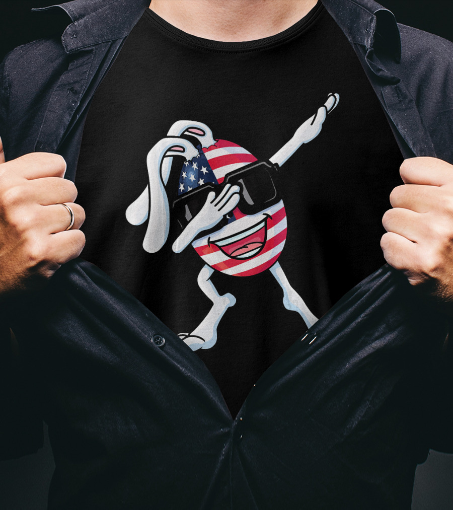 Funny Dabbing Easter Bunny American Flag Egg USA T-Shirt