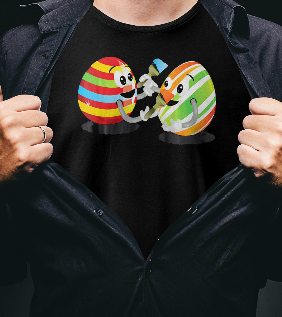 Egg Painting Funny Easter Coloring Activity With Striped Cartoon Eggs T-Shirt