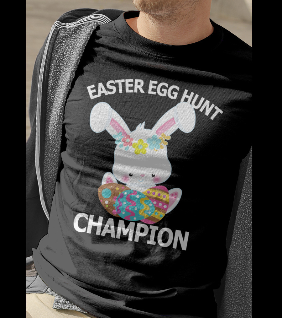 Easter Egg Hunt Champion Cute Bunny With Colorful Eggs T-Shirt