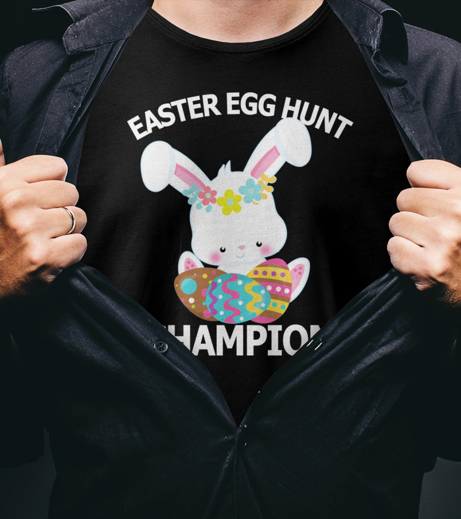 Easter Egg Hunt Champion Cute Bunny With Colorful Eggs T-Shirt