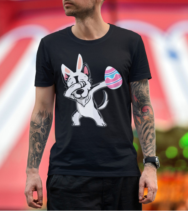 Premium T-Shirt: Easter Bunny Ears Dabbing Husky with Colorful Egg T-Shirt Easter Bunny Ears Dabbing Husky with Colorful Egg T-Shirt