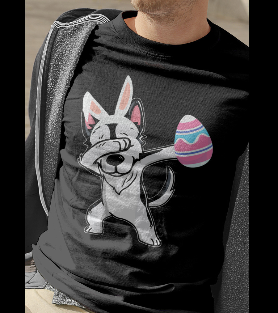 Easter Bunny Ears Dabbing Husky With Colorful Egg T-Shirt
