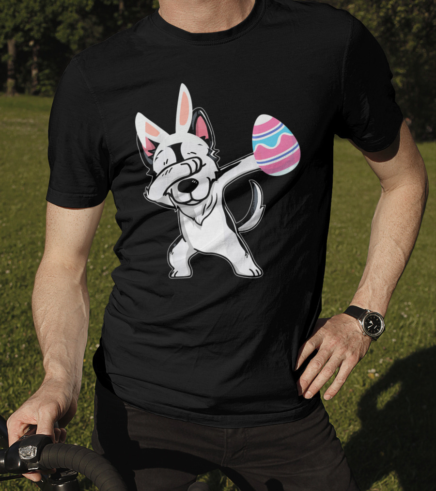 Easter Bunny Ears Dabbing Husky With Colorful Egg T-Shirt