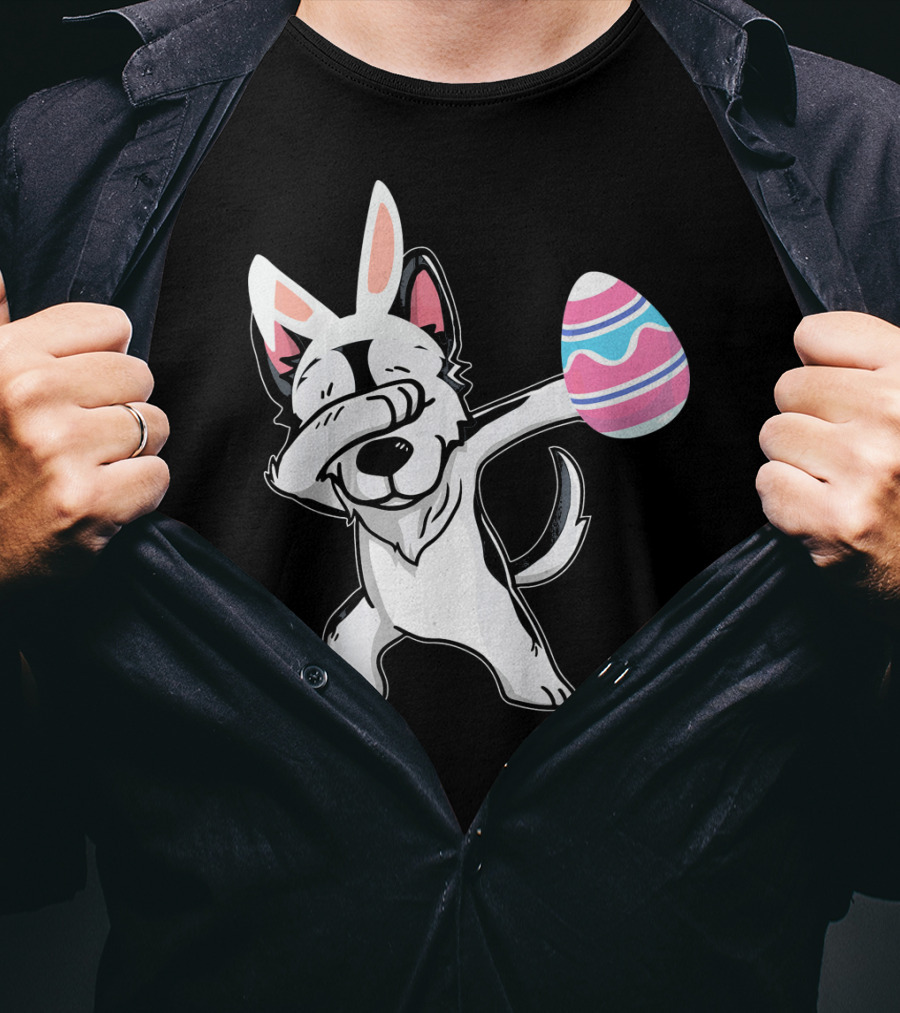 Easter Bunny Ears Dabbing Husky With Colorful Egg T-Shirt