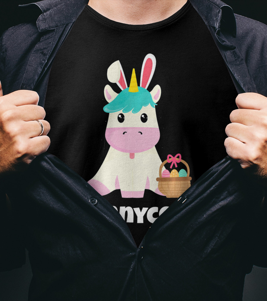 Bunnycorn Easter Unicorn With Bunny Ears And Basket T-Shirt