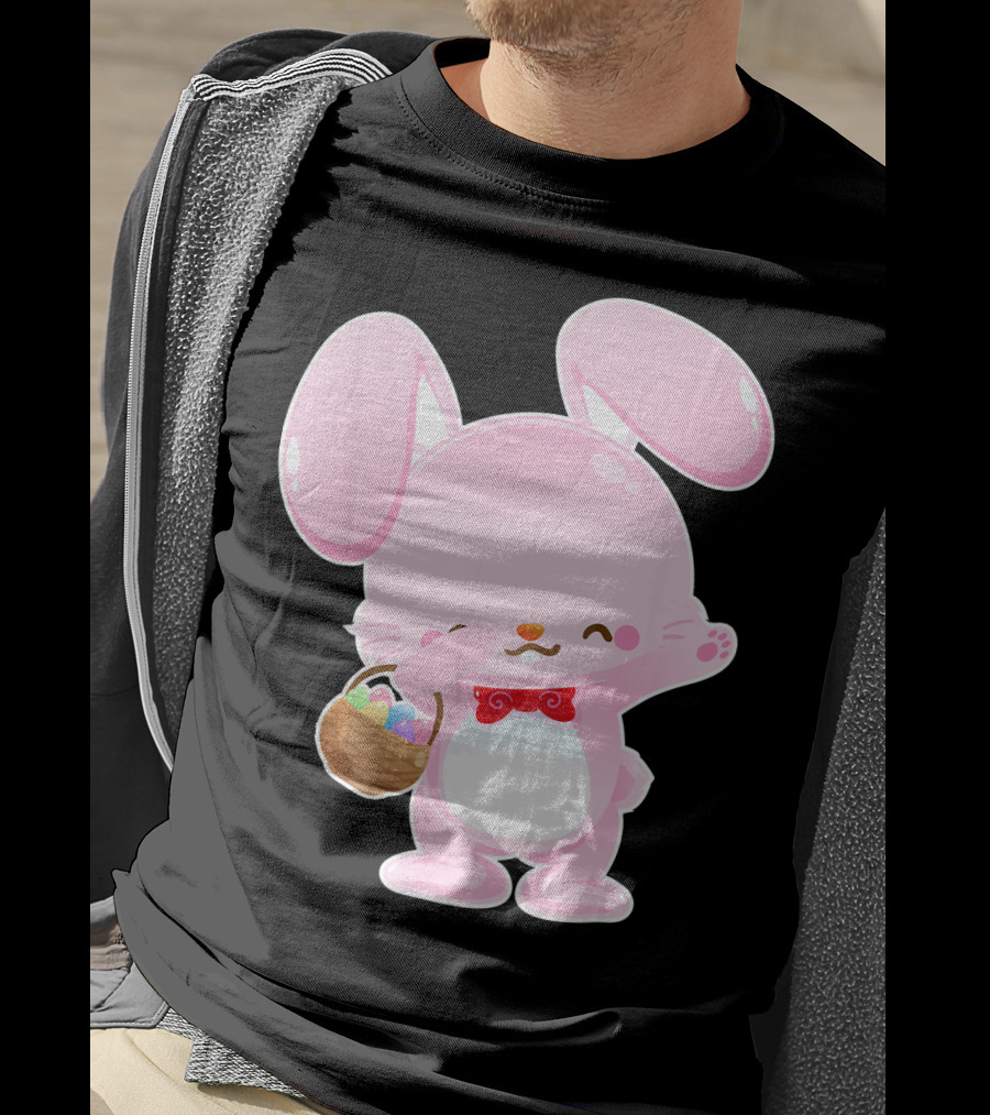 Dabbing Pink Easter Bunny With Egg Basket T-Shirt