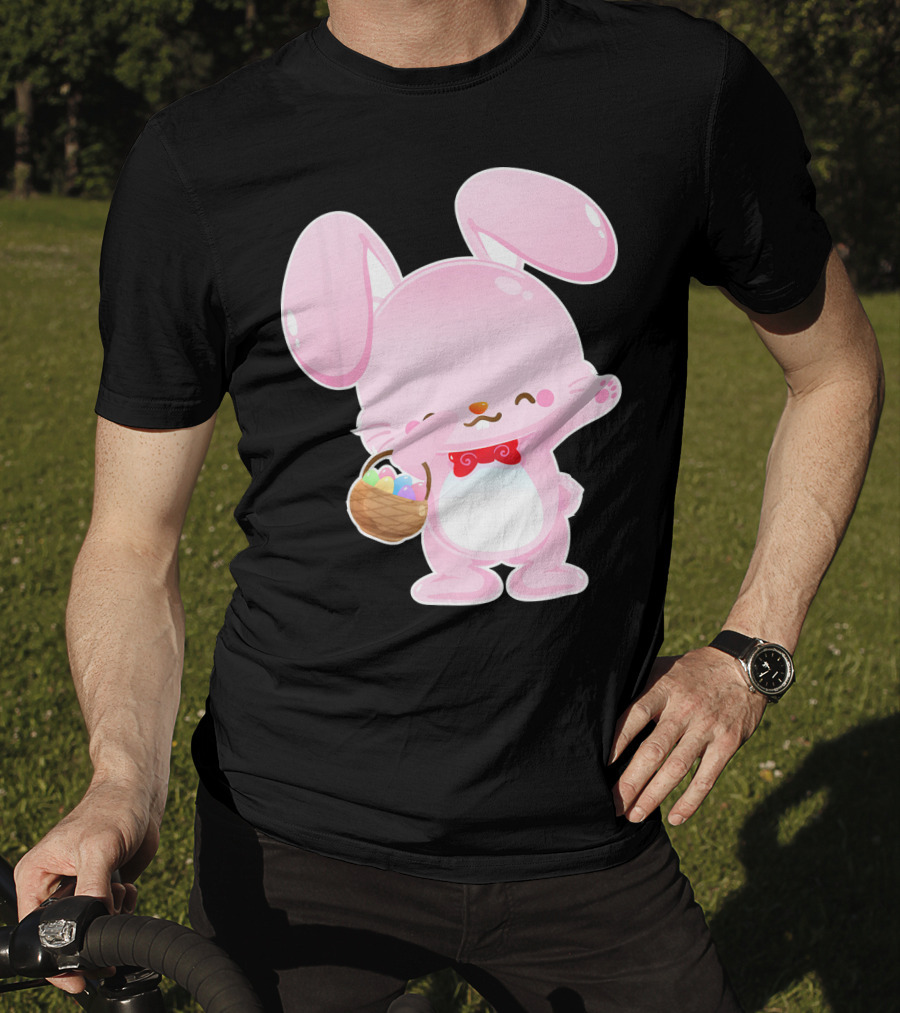 Dabbing Pink Easter Bunny With Egg Basket T-Shirt