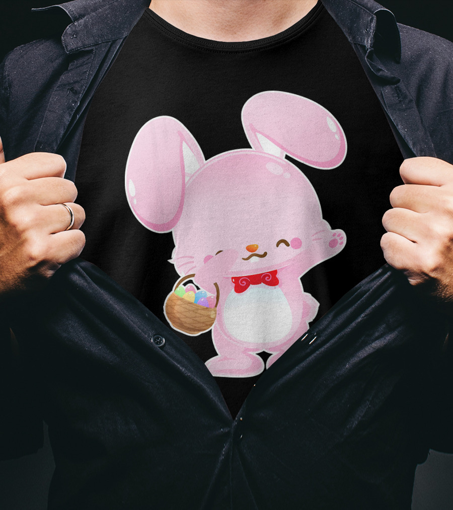 Dabbing Pink Easter Bunny With Egg Basket T-Shirt