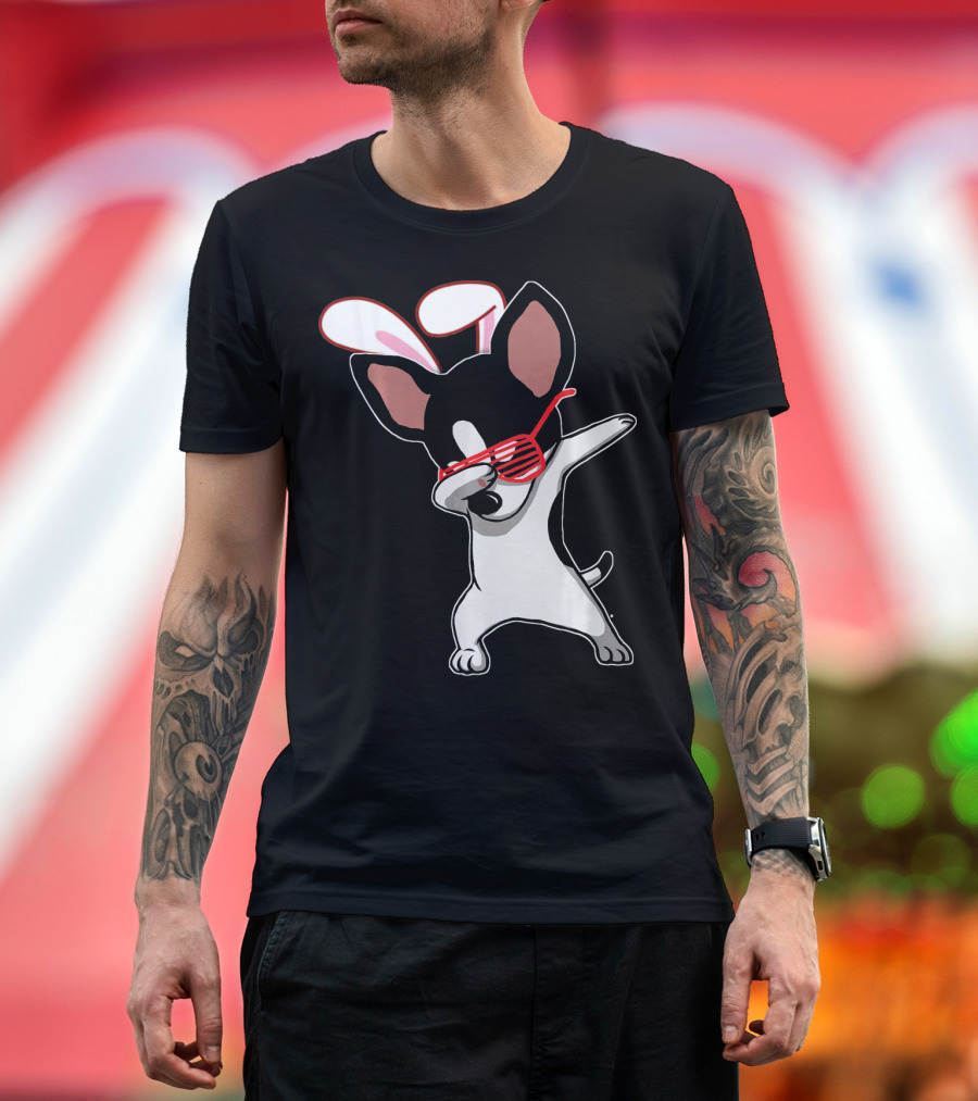 Easter Bunny Dabbing Chihuahua with Bunny Ears and Sunglasses T-Shirt