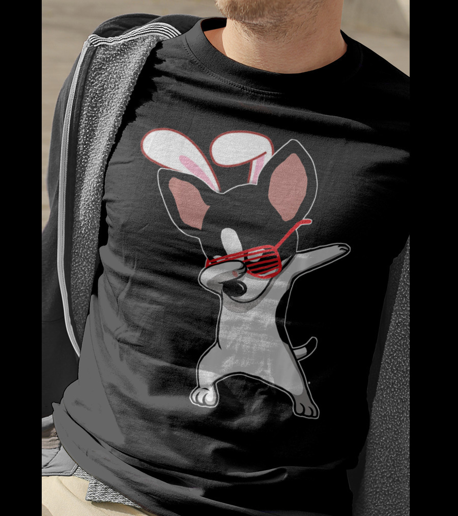 Easter Bunny Dabbing Chihuahua With Bunny Ears And Sunglasses T-Shirt
