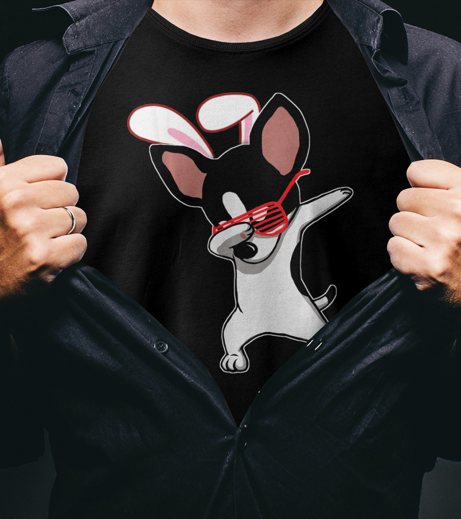 Easter Bunny Dabbing Chihuahua With Bunny Ears And Sunglasses T-Shirt
