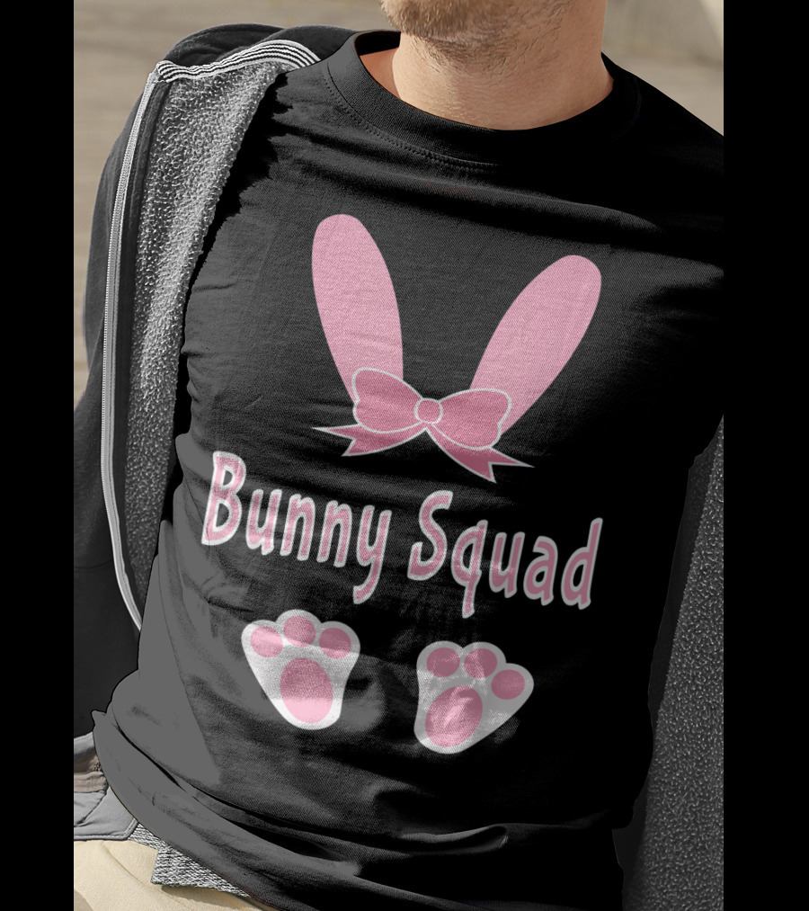 Bunny Squad Cute Bunny Rabbit Ear Bow Paw Prints T-Shirt