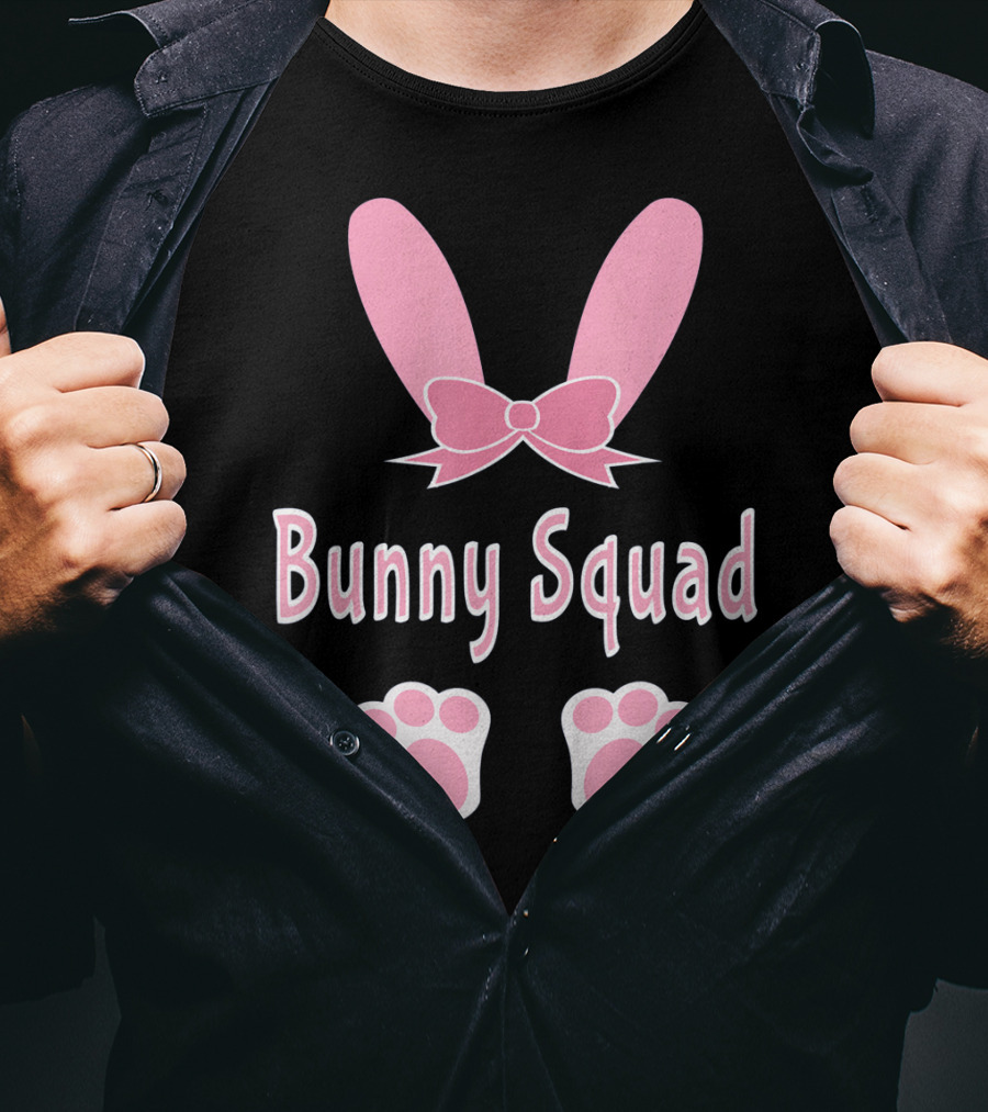 Bunny Squad Cute Bunny Rabbit Ear Bow Paw Prints T-Shirt