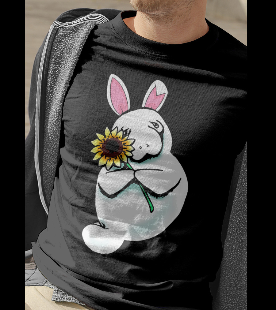 Sunflower Hugging Manatee Bunny T-Shirt