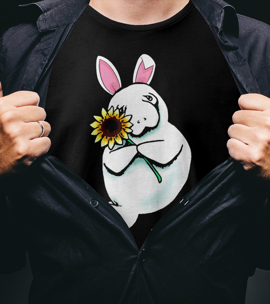 Sunflower Hugging Manatee Bunny T-Shirt
