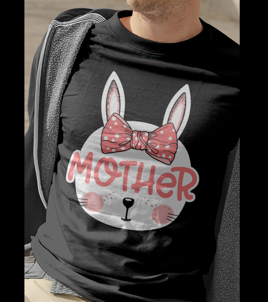 Easter Bunny Mother Pink Bow Ears Cute Face T-Shirt