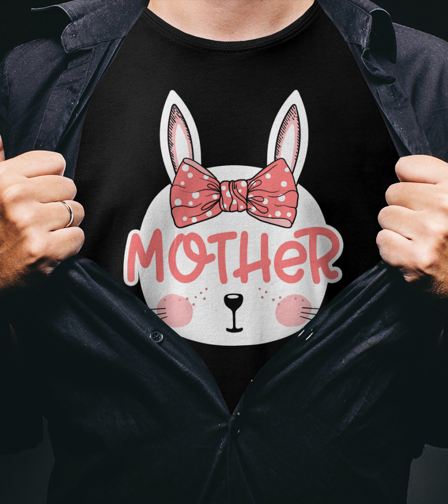 Easter Bunny Mother Pink Bow Ears Cute Face T-Shirt