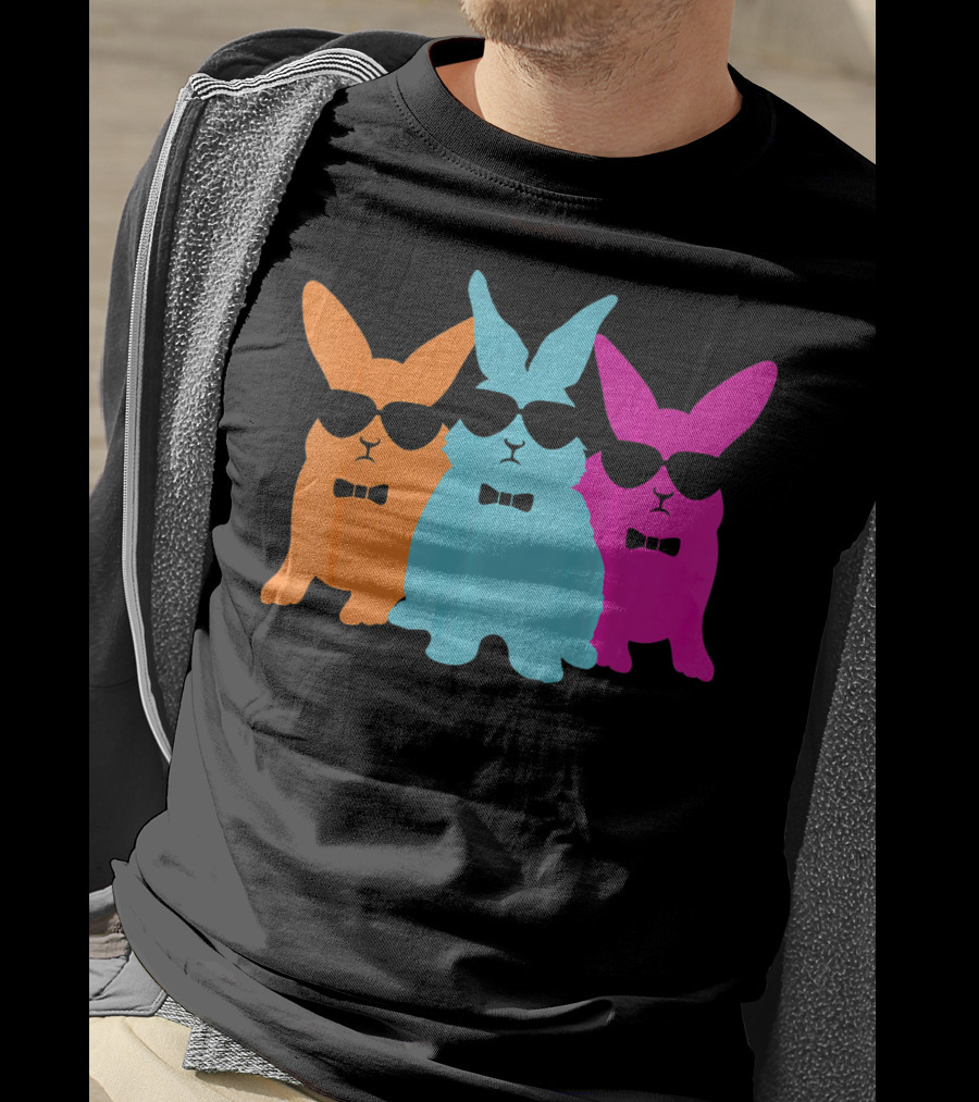 Hipster Easter Bunny Cool Rabbits Sunglasses Neon Trio Bow Ties T-Shirt