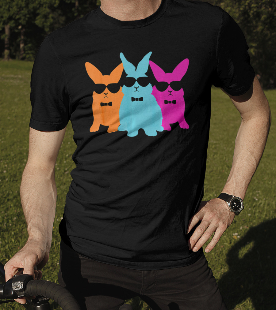 Hipster Easter Bunny Cool Rabbits Sunglasses Neon Trio Bow Ties T-Shirt