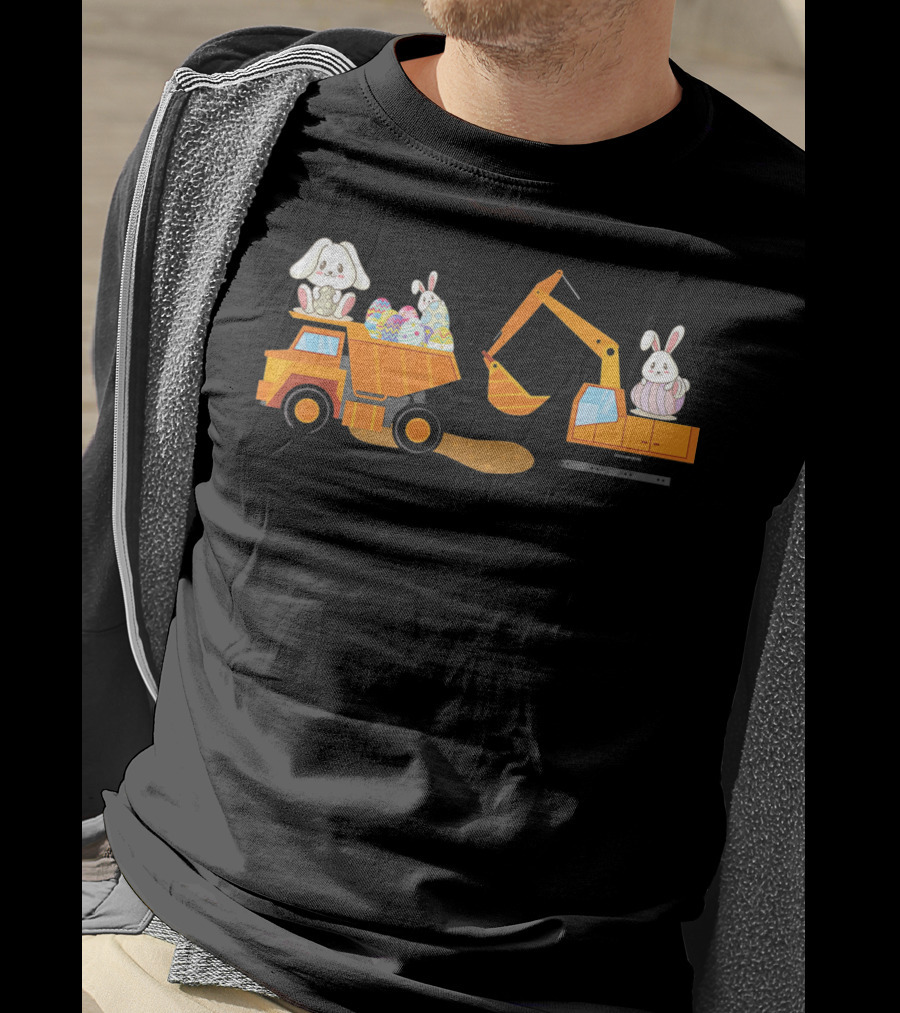 Easter Bunny With Eggs On Construction Site Scene T-Shirt
