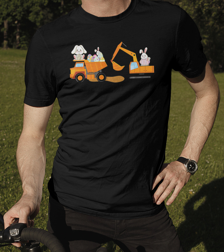 Easter Bunny With Eggs On Construction Site Scene T-Shirt