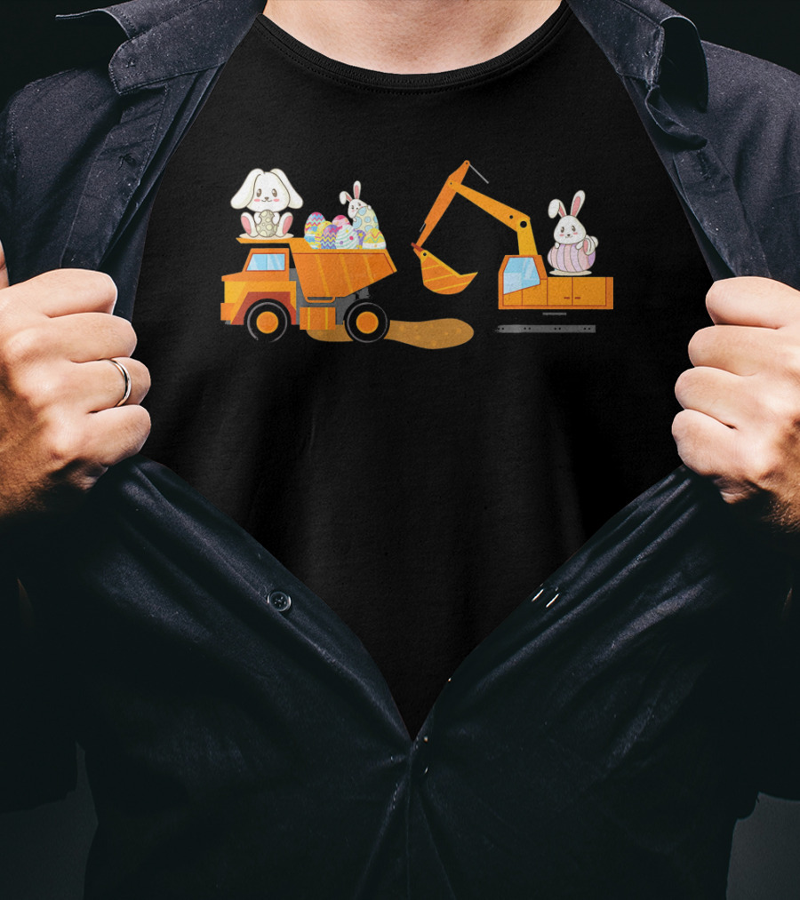 Easter Bunny With Eggs On Construction Site Scene T-Shirt