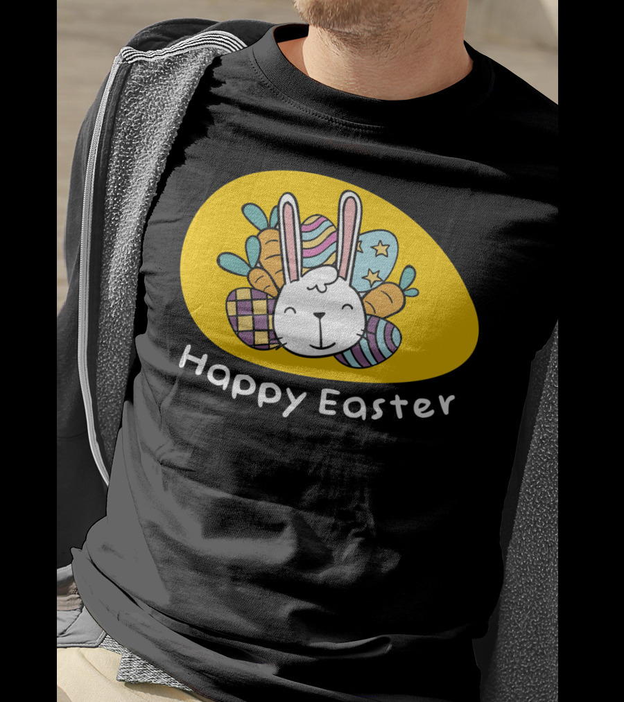 Happy Easter Bunny With Colorful Eggs T-Shirt