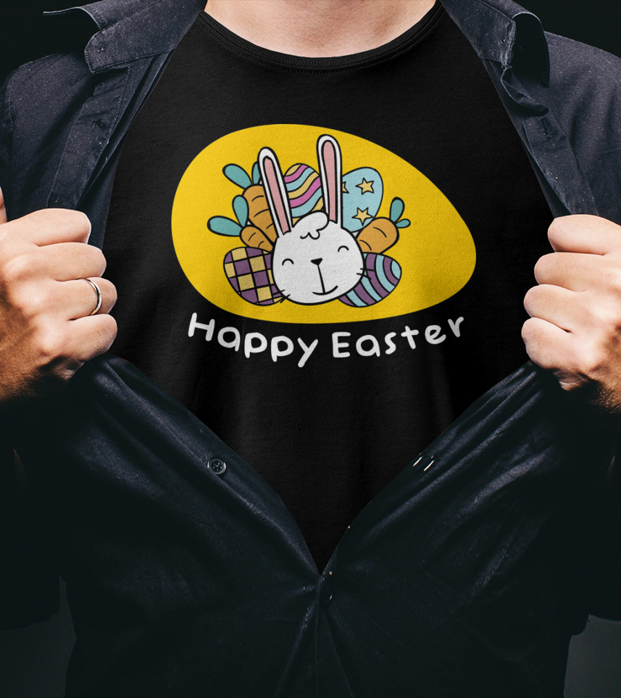 Happy Easter Bunny With Colorful Eggs T-Shirt