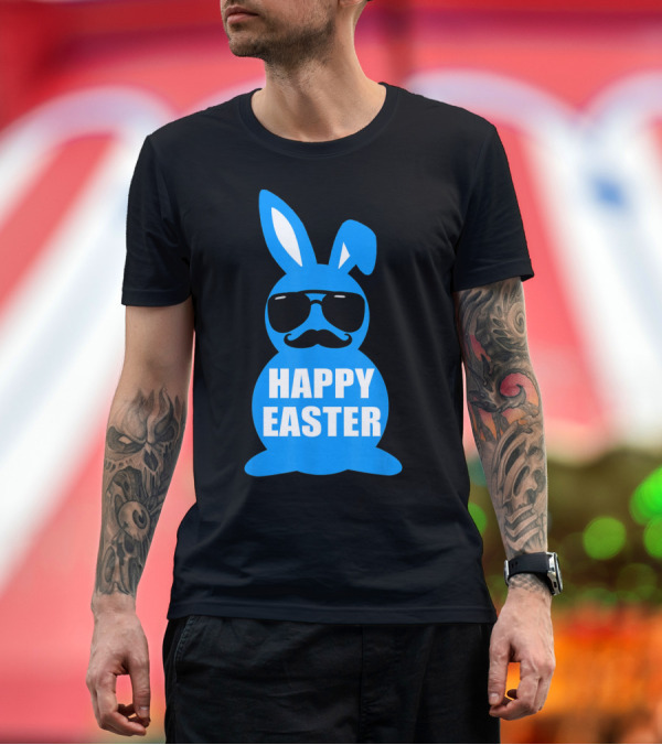 Premium T-Shirt: Happy Easter Bunny with Sunglasses and Mustache T-Shirt Happy Easter Bunny with Sunglasses and Mustache T-Shirt