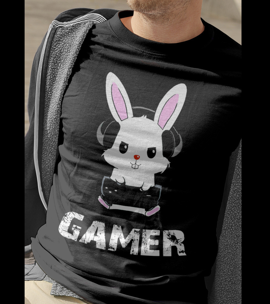 Gamer Bunny Headphones Easter Boys Gaming Men T-Shirt