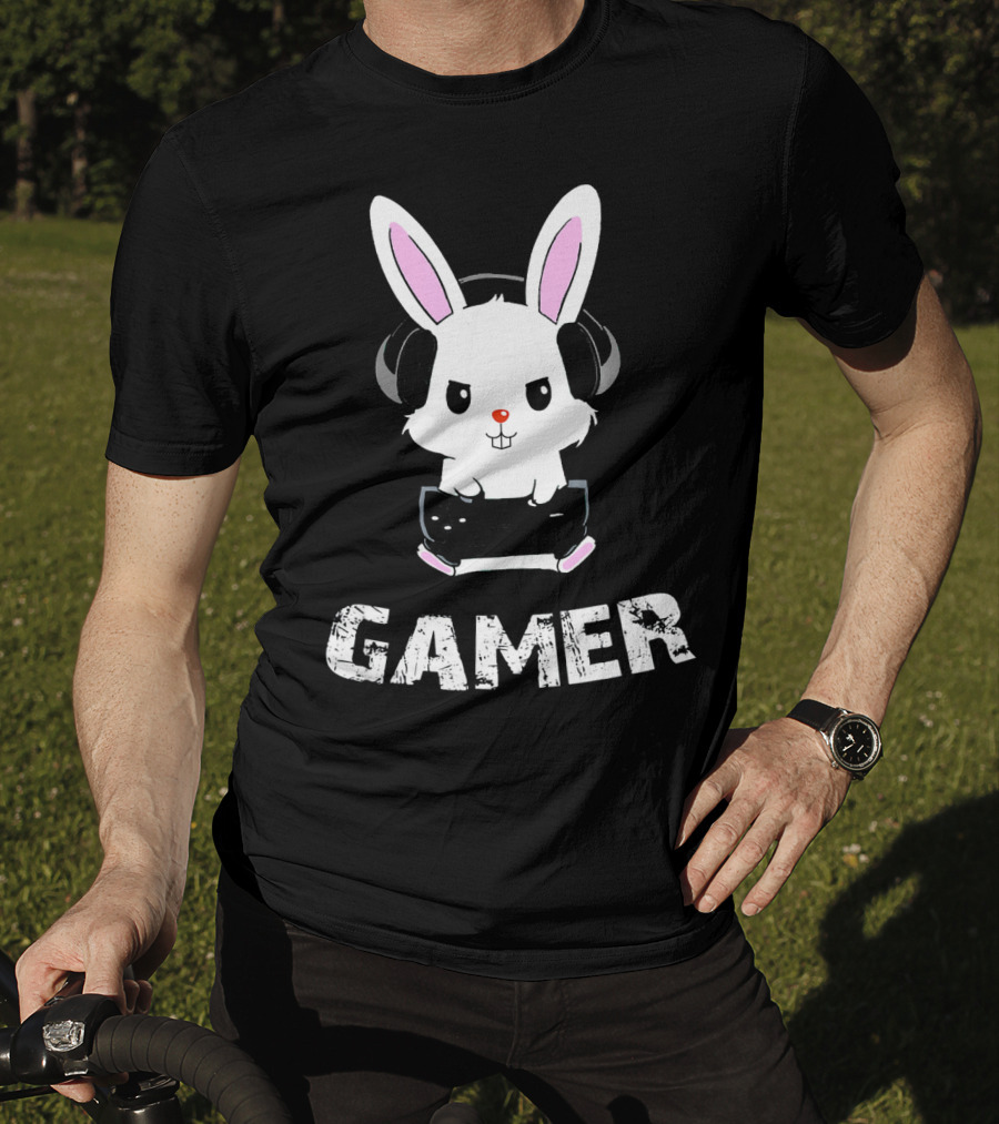 Gamer Bunny Headphones Easter Boys Gaming Men T-Shirt